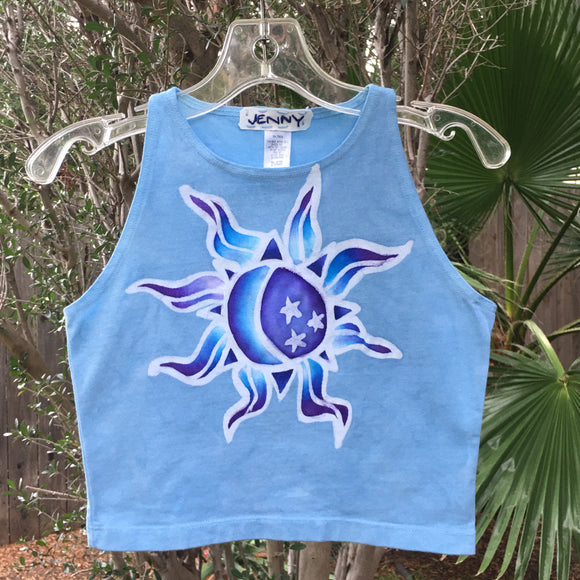 Blue Toned Moon & Sun Crop Top