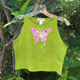 Pink & Green Butterfly Crop Top