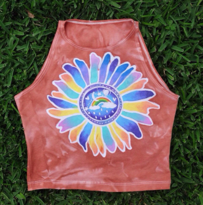 Rainbow Sunflower Batik Crop Top