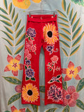 Crazy Flowers Red Yoga Pants